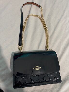 Coach Black Patent Leather Shoulder Bag with Gold Chain Strap